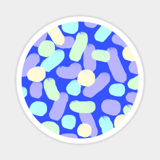 80’s/90’s Style Dots and Dashes Jelly Bean Abstract Pattern on a Vibrant Dark Blue Backdrop, made by EndlessEmporium Magnet